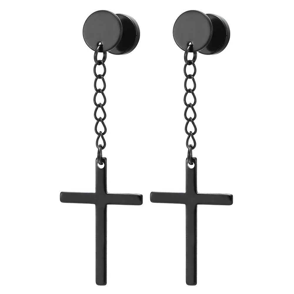 1 Pair/4 Pairs Surgical Steel Cross Drop Dangle Studs Earrings for Men Women Stainless Steel Hoop Earrings Piercing Jewelry - Not Of This World Movement