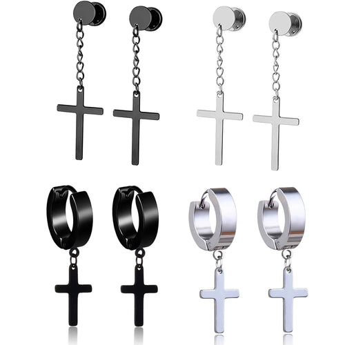 1 Pair/4 Pairs Surgical Steel Cross Drop Dangle Studs Earrings for Men Women Stainless Steel Hoop Earrings Piercing Jewelry - Not Of This World Movement