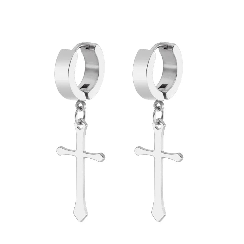 1 Pair/4 Pairs Surgical Steel Cross Drop Dangle Studs Earrings for Men Women Stainless Steel Hoop Earrings Piercing Jewelry - Not Of This World Movement