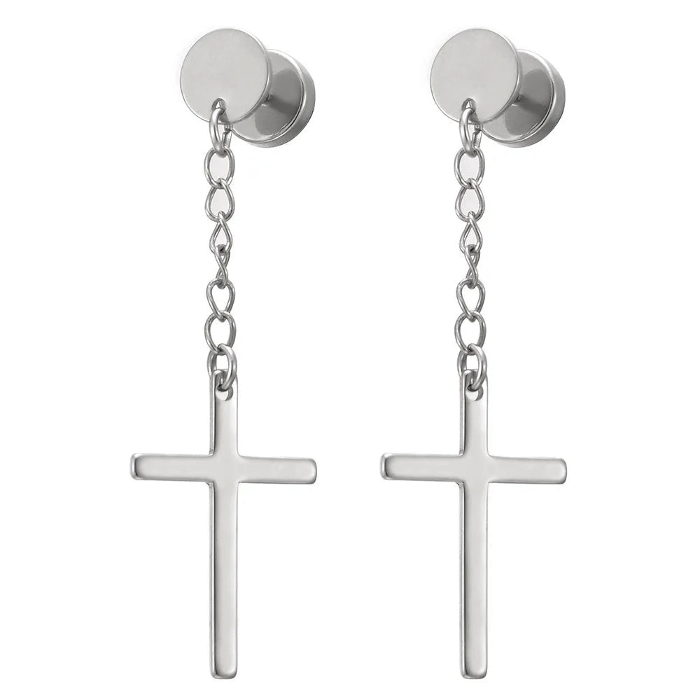 1 Pair/4 Pairs Surgical Steel Cross Drop Dangle Studs Earrings for Men Women Stainless Steel Hoop Earrings Piercing Jewelry - Not Of This World Movement