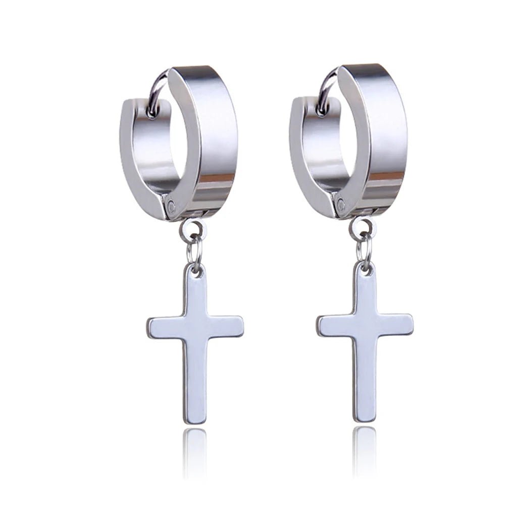 1 Pair/4 Pairs Surgical Steel Cross Drop Dangle Studs Earrings for Men Women Stainless Steel Hoop Earrings Piercing Jewelry - Not Of This World Movement