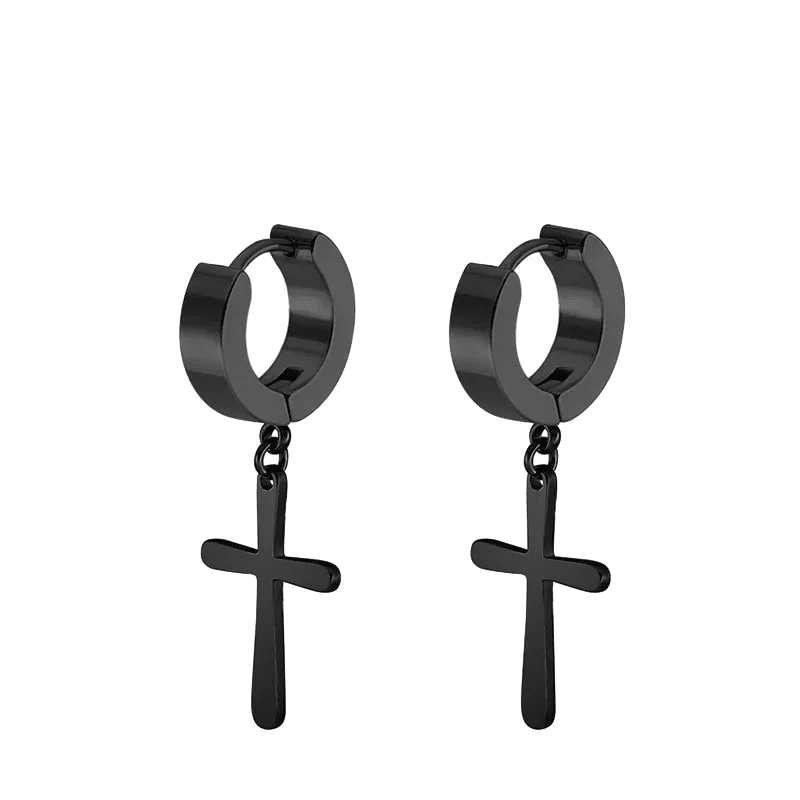 2pc Stainless Steel Men Cross Stars Punk Dangle Earrings Gothic Woman Cross Ear Hoop Earrings Huggies Pendant Piercing Jewelry - Not Of This World Movement