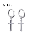 2pc Stainless Steel Men Cross Stars Punk Dangle Earrings Gothic Woman Cross Ear Hoop Earrings Huggies Pendant Piercing Jewelry - Not Of This World Movement