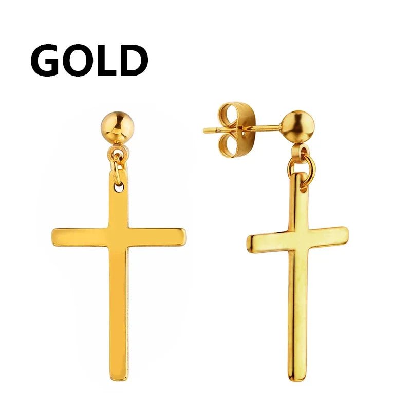 2pc Stainless Steel Men Cross Stars Punk Dangle Earrings Gothic Woman Cross Ear Hoop Earrings Huggies Pendant Piercing Jewelry - Not Of This World Movement