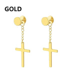 2pc Stainless Steel Men Cross Stars Punk Dangle Earrings Gothic Woman Cross Ear Hoop Earrings Huggies Pendant Piercing Jewelry - Not Of This World Movement