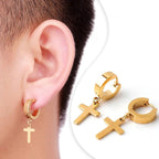 2pc Stainless Steel Men Cross Stars Punk Dangle Earrings Gothic Woman Cross Ear Hoop Earrings Huggies Pendant Piercing Jewelry - Not Of This World Movement
