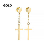 2pc Stainless Steel Men Cross Stars Punk Dangle Earrings Gothic Woman Cross Ear Hoop Earrings Huggies Pendant Piercing Jewelry - Not Of This World Movement