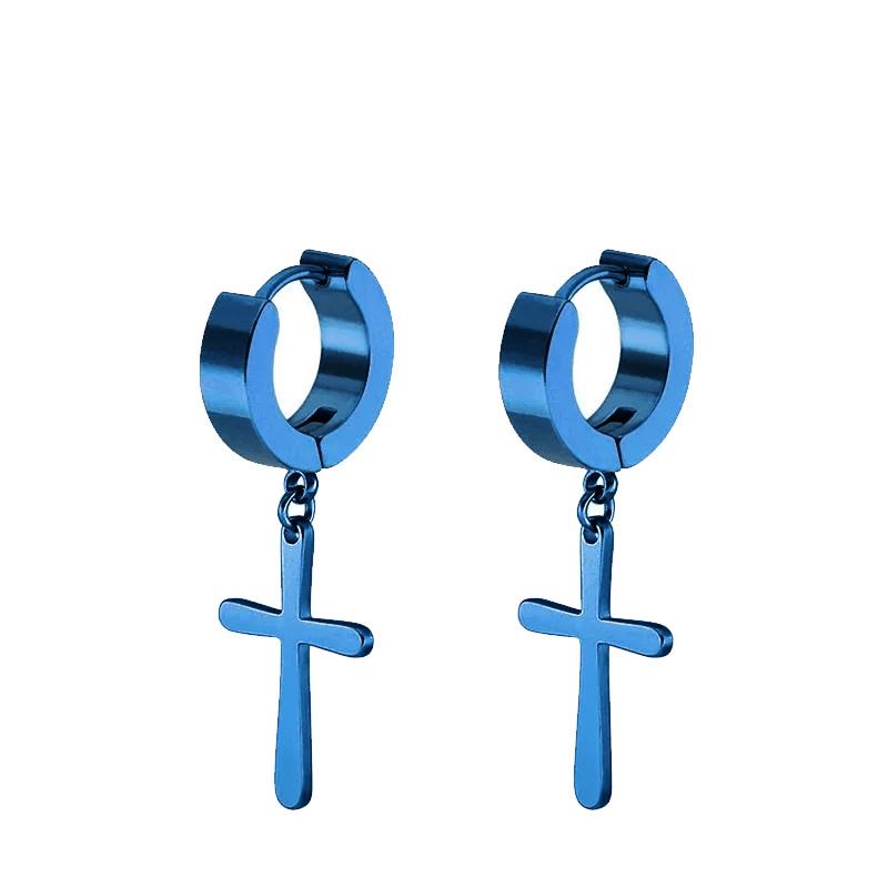 2pc Stainless Steel Men Cross Stars Punk Dangle Earrings Gothic Woman Cross Ear Hoop Earrings Huggies Pendant Piercing Jewelry - Not Of This World Movement