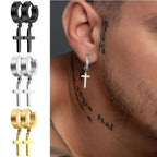 2pc Stainless Steel Men Cross Stars Punk Dangle Earrings Gothic Woman Cross Ear Hoop Earrings Huggies Pendant Piercing Jewelry - Not Of This World Movement