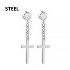 2pc Stainless Steel Men Cross Stars Punk Dangle Earrings Gothic Woman Cross Ear Hoop Earrings Huggies Pendant Piercing Jewelry - Not Of This World Movement