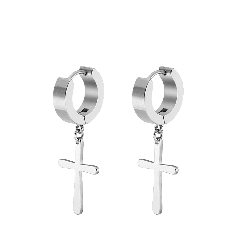 2pc Stainless Steel Men Cross Stars Punk Dangle Earrings Gothic Woman Cross Ear Hoop Earrings Huggies Pendant Piercing Jewelry - Not Of This World Movement