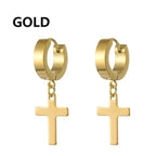2pc Stainless Steel Men Cross Stars Punk Dangle Earrings Gothic Woman Cross Ear Hoop Earrings Huggies Pendant Piercing Jewelry - Not Of This World Movement