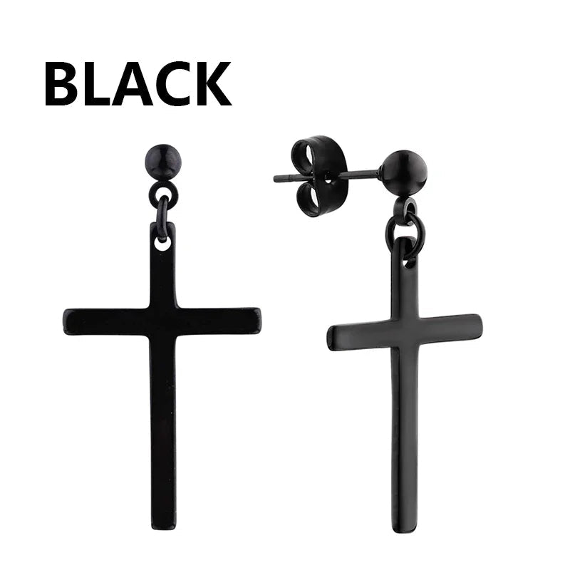 2pc Stainless Steel Men Cross Stars Punk Dangle Earrings Gothic Woman Cross Ear Hoop Earrings Huggies Pendant Piercing Jewelry - Not Of This World Movement