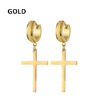 2pc Stainless Steel Men Cross Stars Punk Dangle Earrings Gothic Woman Cross Ear Hoop Earrings Huggies Pendant Piercing Jewelry - Not Of This World Movement