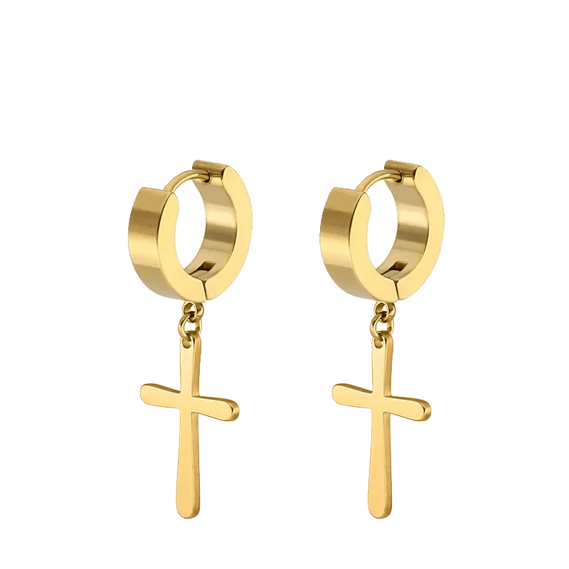 2pc Stainless Steel Men Cross Stars Punk Dangle Earrings Gothic Woman Cross Ear Hoop Earrings Huggies Pendant Piercing Jewelry - Not Of This World Movement