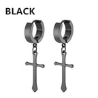 2pc Stainless Steel Men Cross Stars Punk Dangle Earrings Gothic Woman Cross Ear Hoop Earrings Huggies Pendant Piercing Jewelry - Not Of This World Movement