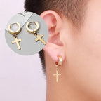 2pc Stainless Steel Men Cross Stars Punk Dangle Earrings Gothic Woman Cross Ear Hoop Earrings Huggies Pendant Piercing Jewelry - Not Of This World Movement