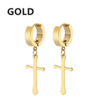 2pc Stainless Steel Men Cross Stars Punk Dangle Earrings Gothic Woman Cross Ear Hoop Earrings Huggies Pendant Piercing Jewelry - Not Of This World Movement