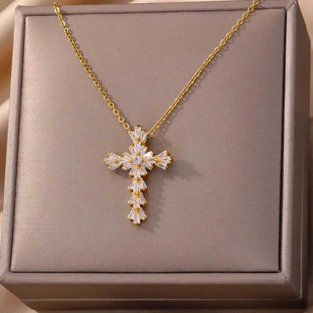 Luxury Zirconia Cross Pendant Necklace for Women Zircon Crystal Stainless Steel Chain Charm New Trend Aesthetic Jewerly collares - Not Of This World Movement