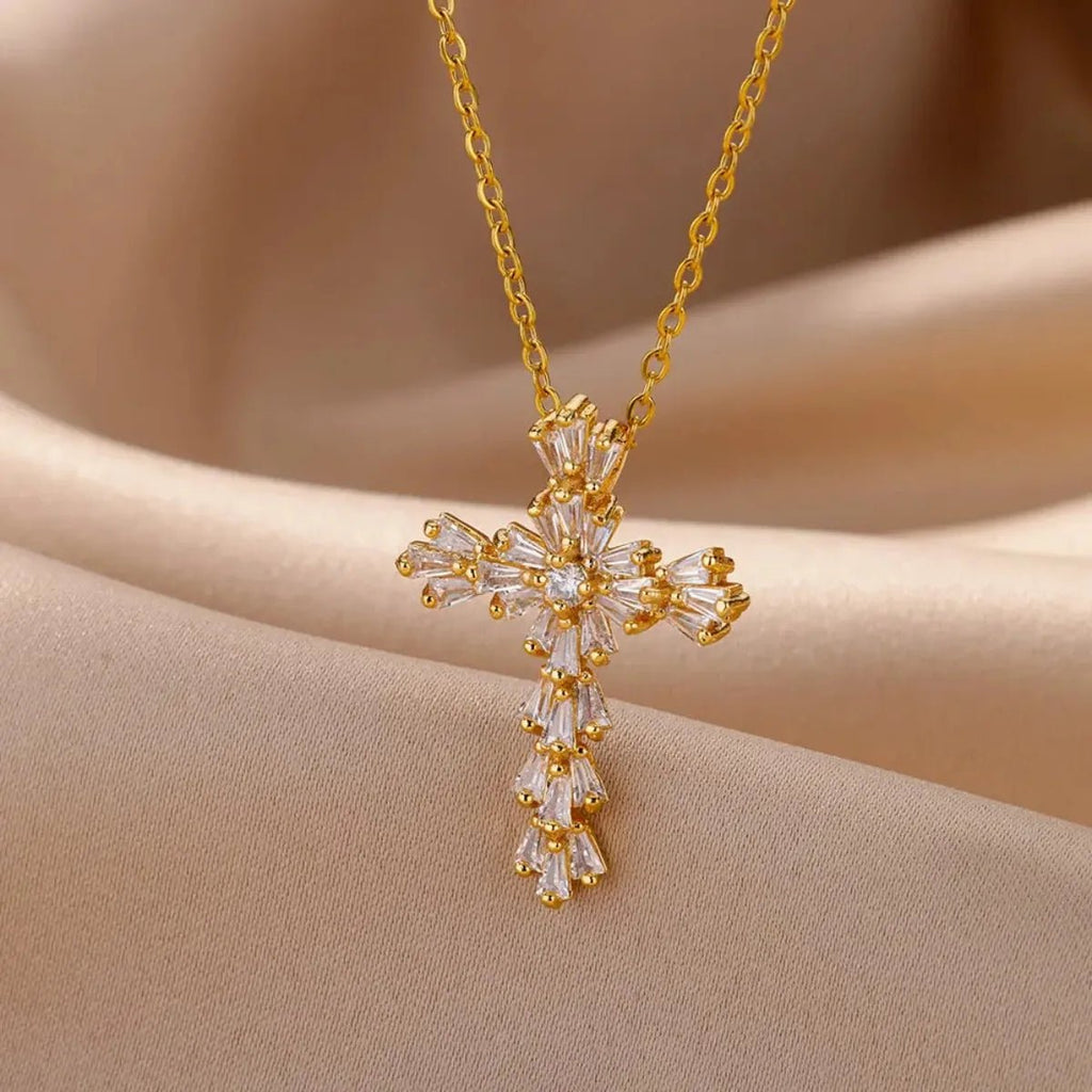Luxury Zirconia Cross Pendant Necklace for Women Zircon Crystal Stainless Steel Chain Charm New Trend Aesthetic Jewerly collares - Not Of This World Movement