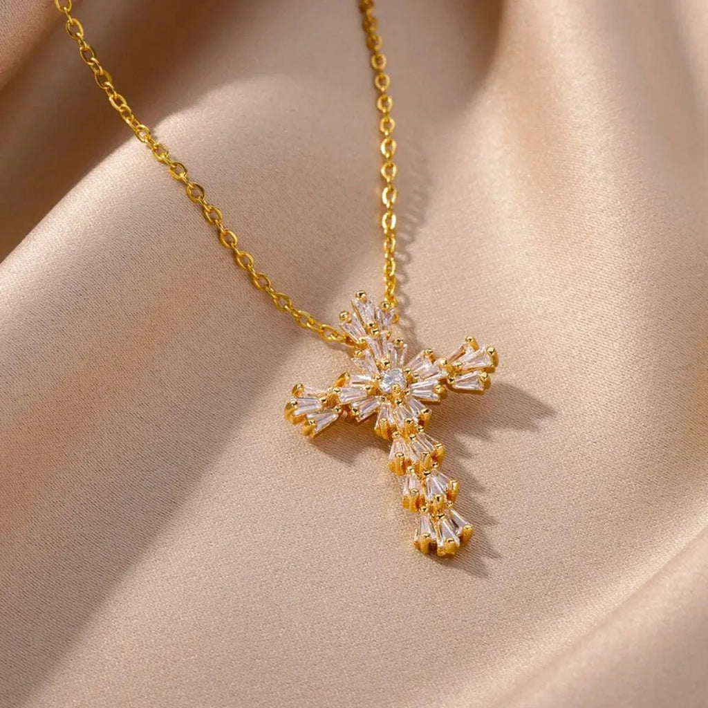 Luxury Zirconia Cross Pendant Necklace for Women Zircon Crystal Stainless Steel Chain Charm New Trend Aesthetic Jewerly collares - Not Of This World Movement