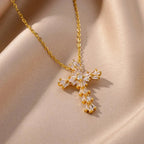 Luxury Zirconia Cross Pendant Necklace for Women Zircon Crystal Stainless Steel Chain Charm New Trend Aesthetic Jewerly collares - Not Of This World Movement