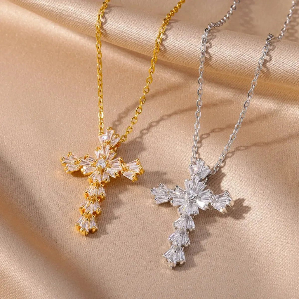 Luxury Zirconia Cross Pendant Necklace for Women Zircon Crystal Stainless Steel Chain Charm New Trend Aesthetic Jewerly collares - Not Of This World Movement