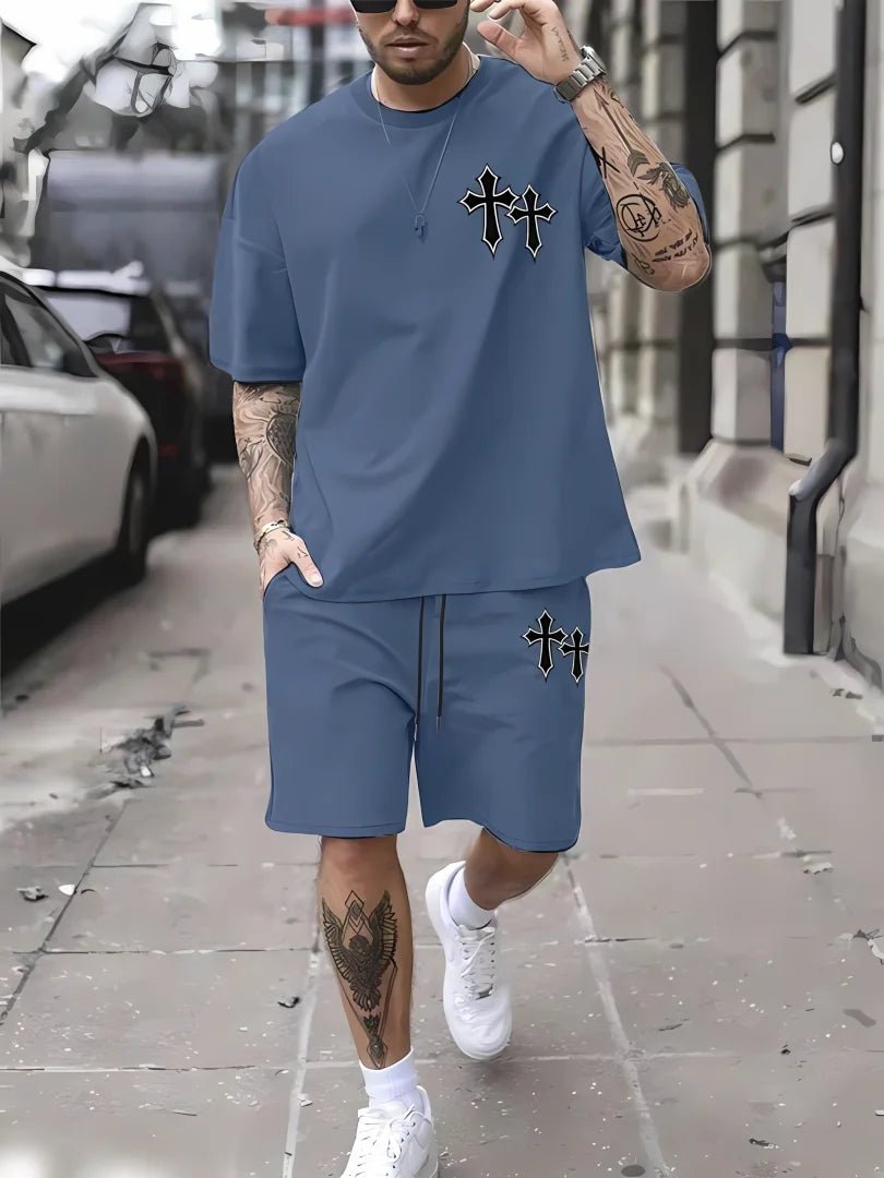 Men’s Cross Print Summer Tee & Shorts Set - Not Of This World Movement