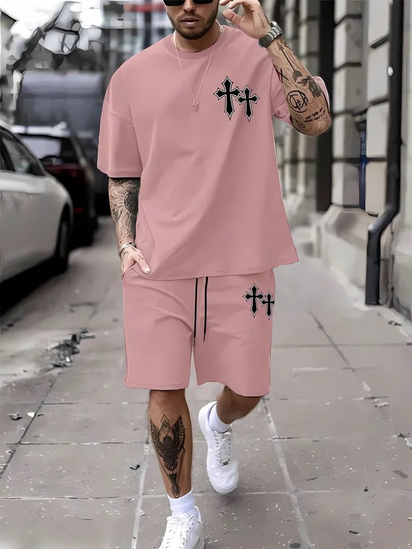 Men’s Cross Print Summer Tee & Shorts Set - Not Of This World Movement