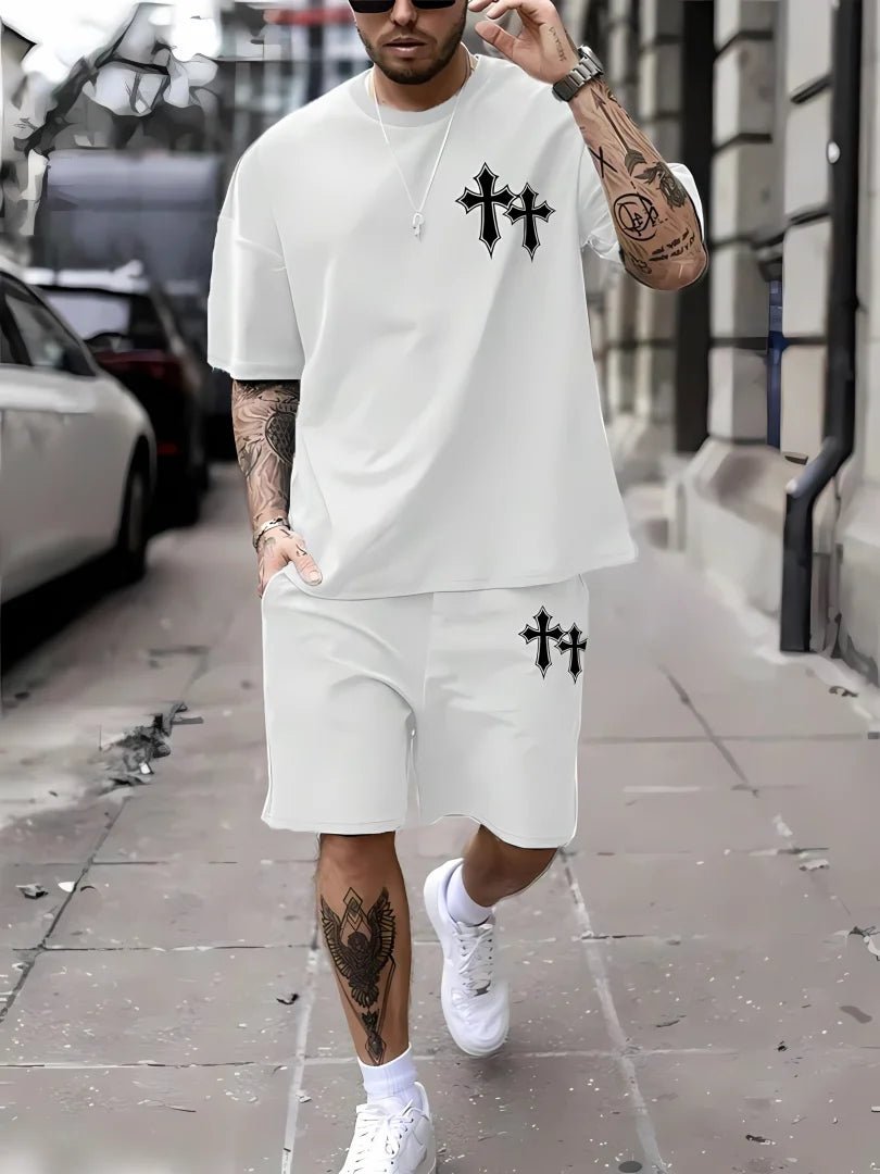 Men’s Cross Print Summer Tee & Shorts Set - Not Of This World Movement