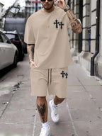 Men’s Cross Print Summer Tee & Shorts Set - Not Of This World Movement