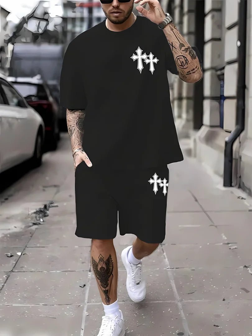 Men’s Cross Print Summer Tee & Shorts Set - Not Of This World Movement
