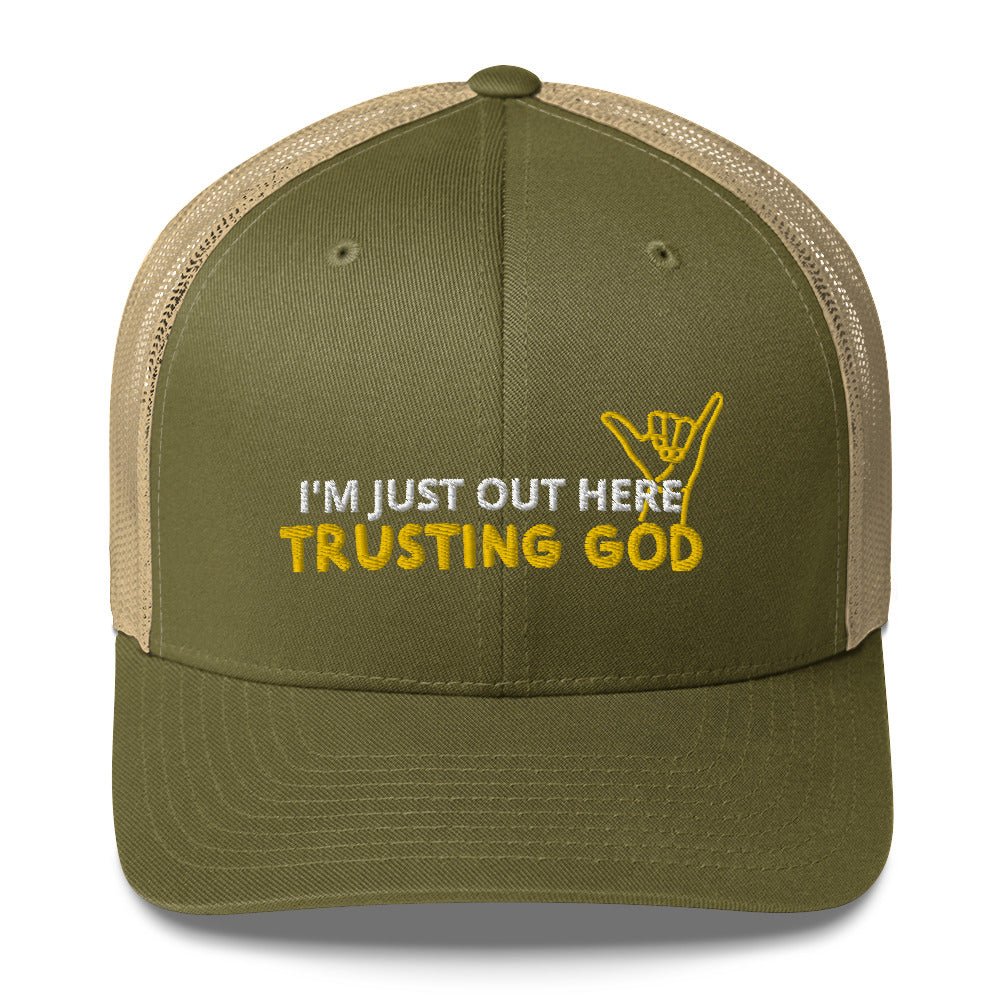 Out Here Trusting God Trucker Cap - Nuetrals & Darks - Not Of This World Movement