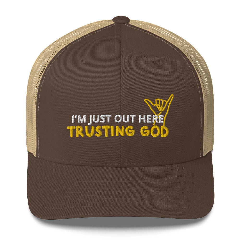 Out Here Trusting God Trucker Cap - Nuetrals & Darks - Not Of This World Movement