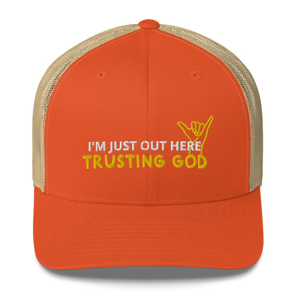 Out Here Trusting God Trucker Cap - Nuetrals & Darks - Not Of This World Movement