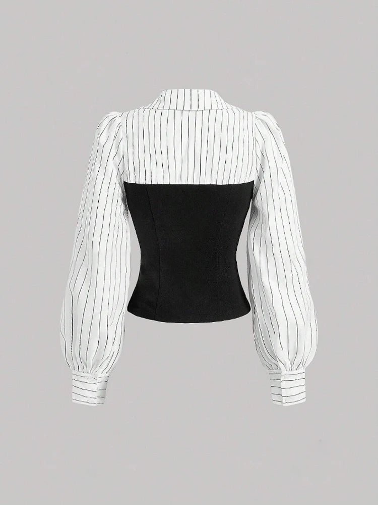 Women's Fashion Striped Spliced Lapel Shirt Elegant Fashion Style Business Casual Office Wear - Not Of This World Movement