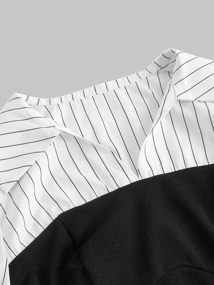 Women's Fashion Striped Spliced Lapel Shirt Elegant Fashion Style Business Casual Office Wear - Not Of This World Movement